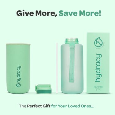 Пляшка для води Hydracy з трубочкою та часовими мітками, 2 л, BPA-free, герметична, спортивна, без конденсату, для спорту та активного відпочинку, колір аква-зелений