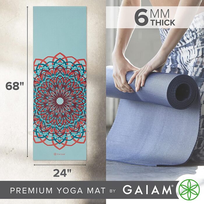 Килимок для йоги Gaiam - Преміум, товстий, не ковзає, 172x61см, Санторіні