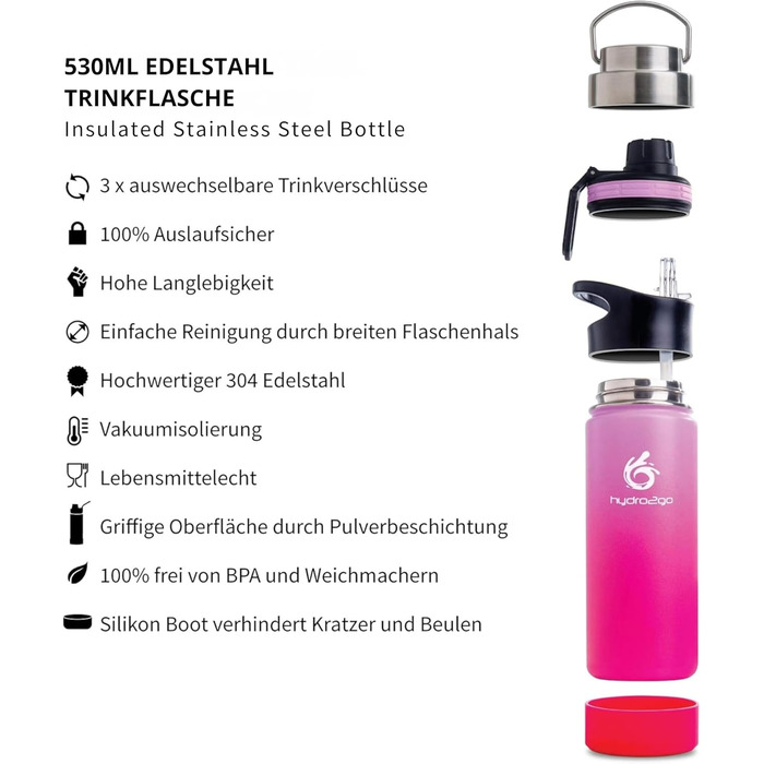 Термос-пляшка з нержавіючої сталі для дітей, школи та спорту Edelsthal Bloom 500 мл, з 3 кришками, BPA-free, зберігає тепло до 12 годин, холод до 24 годин