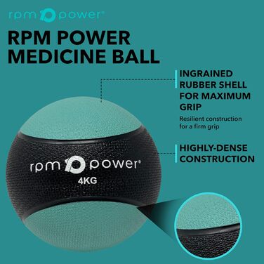 Медичний м'яч RPM Power 4 кг, зелений, гумовий, з нековзною ручкою для кросфіту, метання, стрибків, пліометрії