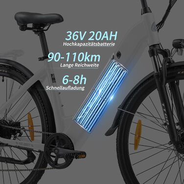 Акумулятор ZIMONDA E-Bike 250Вт 468Втгод 7 передач 25км/год до 100км білий