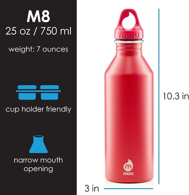 Пляшка для води Mizu M8 з нержавіючої сталі, світло-сіра, 750 мл