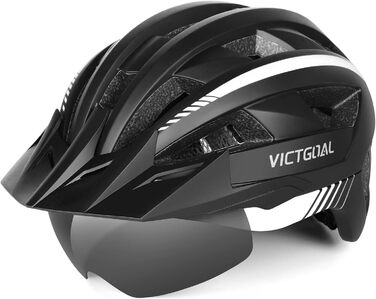 Шолом VICTGOAL MTB з козирком, LED ліхтар, XL (59-63см), чорний/білий