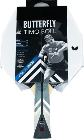 Ракетка для настільного тенісу Butterfly Timo Boll Vision 2000 Ракетка для настільного тенісу Bat TT Ракетка для професійних змагань Технічні просунуті гравці Сертифікована ITTF гума Wakaba Форма ручки Одинарна