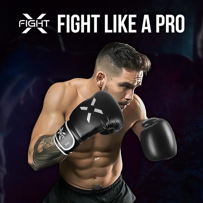 Боксерські рукавички FightX для дорослих, чорні/білі, універсальні для MMA, тренувань, кікбоксингу та спарингів, легкі та міцні для чоловіків і жінок