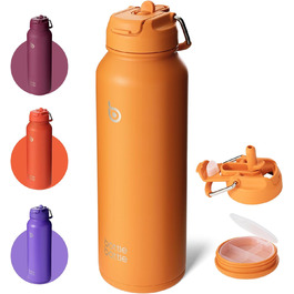 Спортивна пляшка для води bottlebottle, 1л, ізольована, нержавіюча сталь, з трубочкою та контейнером для пігулок, помаранчева
