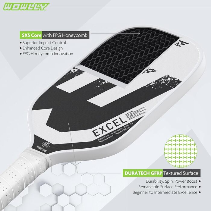 Ракетка для піклболу WOWLLY Graphite Pickleball SX5 Honeycomb, Comfort Grip, схвалено USAPA