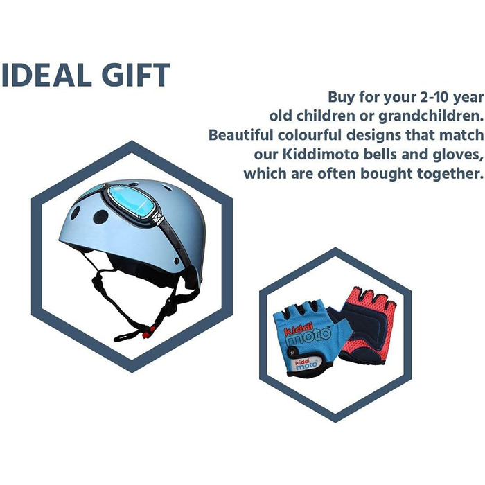 Дитячий велосипедний шолом Kiddimoto Goggle Pilot M, 53-58 см, синій, для дітей 5-12 років