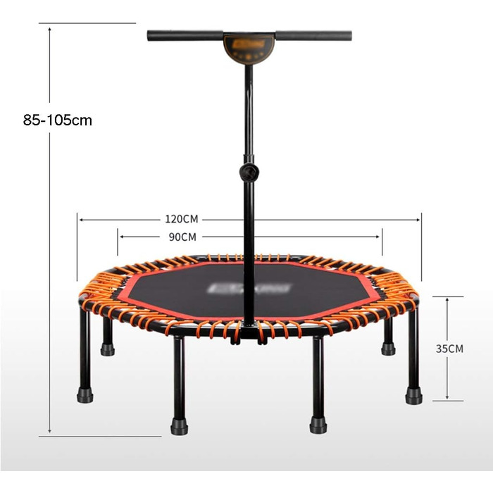 Батут ZXQZ для дому, кардіо, фітнесу, відскоку, міні-восьмикутний фітнес-батут з регульованим поручнем Т Фітнес-батут