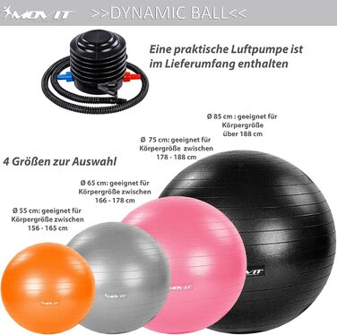 М'яч для вправ MOVIT Dynamic Ball, насос, 500 кг, 55-85 см, 7 кольорів