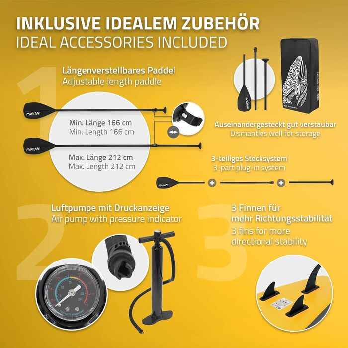 Надувна SUP-дошка ECD Germany Makani 320 см, до 150 кг, алюмінієве весло, комплект аксесуарів, різні кольори
