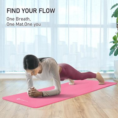 Килимок для йоги TASHIDROLMA Thicker, NBR Yoga Mat Non-Slip з ременем для перенесення, для гімнастичного килимка, фітнес-мату, спортивного килимка, тренувального килимка, товщина 1см (183x61см) (рожевий)