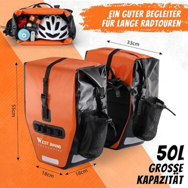 Велосипедна сумка HONGYEA 50L, подвійна, водонепроникна, для багажника, для електровелосипеда, MTB, шосейного велосипеда