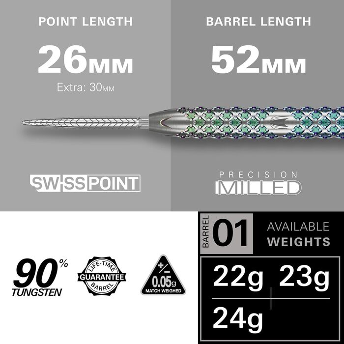 Мішені для дротиків Rove Swiss Point Steeldarts, 90% вольфрам, 23G