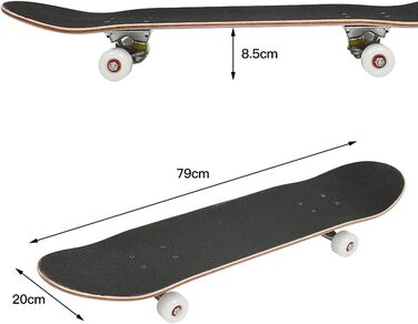 Повний скейтборд 79*20 см скейтборд з кульковими підшипниками ABEC-9, 7 шарів подвійного ударного увігнуття, максимальне навантаження 150 кг