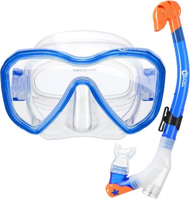 Набір для дайвінгу Dorlle Kids Snorkel Mask з 3-канальним сухим трубкою преміум-класу та окулярами для дайвінгу проти протікання Професійний набір трубок для дітей синій