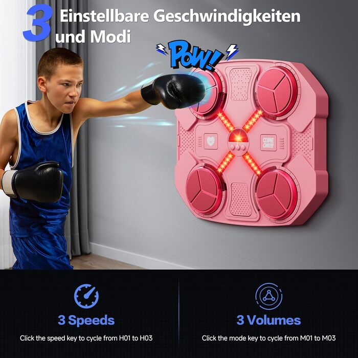 Дитяча музична боксерська машина Buba Toys, настінна, з Bluetooth, 3 швидкості, USB зарядка, боксерські рукавички, світлодіодне підсвічування, чорна