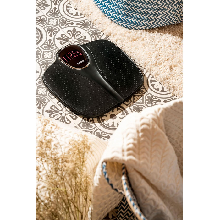 briebe SC1125B електронні ваги для людей, точні, LCD-дисплей, до 180 кг, автоматичне вмикання, нековзка поверхня, режим зважування для немовлят, чорні