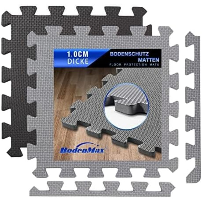 BodenMax захисний килимок для підлоги 30x30x1 см, 108 шт, сірий, пазл, протиковзкий, для фітнесу, спортзали, басейну, амортизаційний