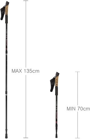 Телескопічні протиударні туристичні палиці MidGard Nordic Walking Poles виготовлені з алюмінієвого сплаву з корковою ручкою та амортизацією, регульованою по довжині 70-135 см (чорний)