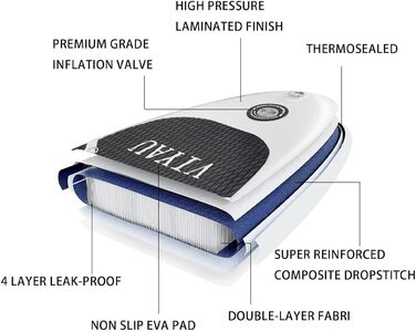 Надувна SUP-дошка VIYAU, дошка для веслування стоячи, оснащена регульованим алюмінієвим веслом ручним насосом з 3 частин, 320 8115 см (білий/розкішний сад)