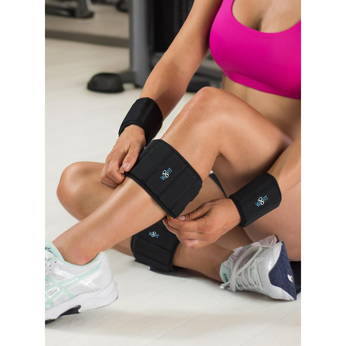 W8FIT Регульовані обважнювачі для ніг і щиколоток, знімні вантажі, 1,8 кг, чорні, розмір M (22,9-30,5 см), 2 шт, прані