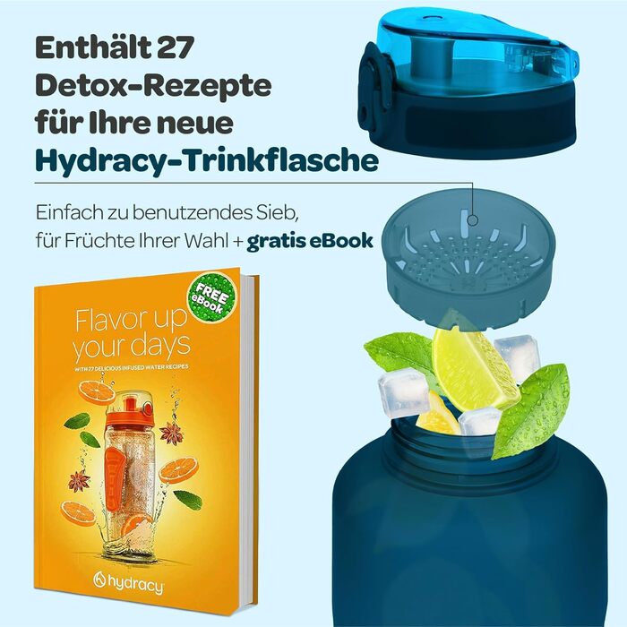 Пляшка для води Hydracy з фруктовим фільтром 2 л — BPA-free, з таймерами, герметична спортивна пляшка без конденсату для спорту та активного відпочинку