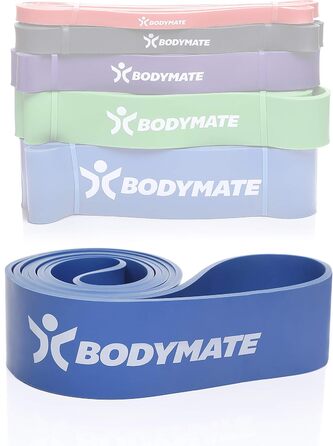 Фітнес-гумка BODYMATE 208 см, еластична стрічка опору з натурального латексу, тренує силу, витривалість, координацію, гнучкість і багато іншого, для початківців і професіоналів 5. X-STRONG-BLUE 6,2 см (опір 28-80 КГ)