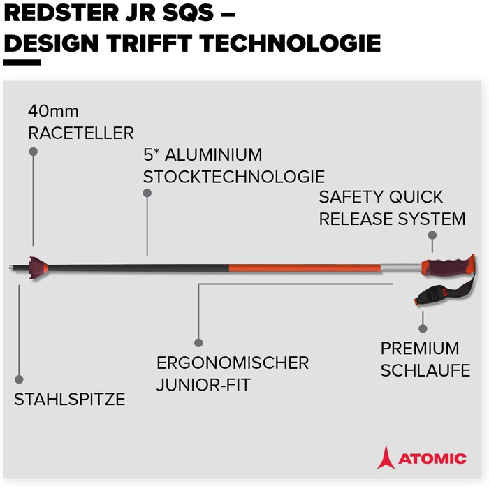 Лижні палиці ATOMIC REDSTER JR SQS Червоні 70 см - Безпечний Швидкий Випуск