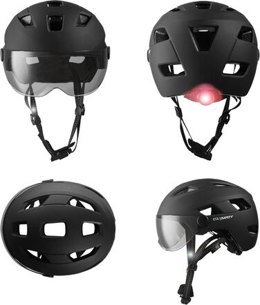 Велошолом Crazy Safety для електровелосипедів та міста, дорослий, з переднім і заднім світлом, регульований, магнітна застібка Fidlock