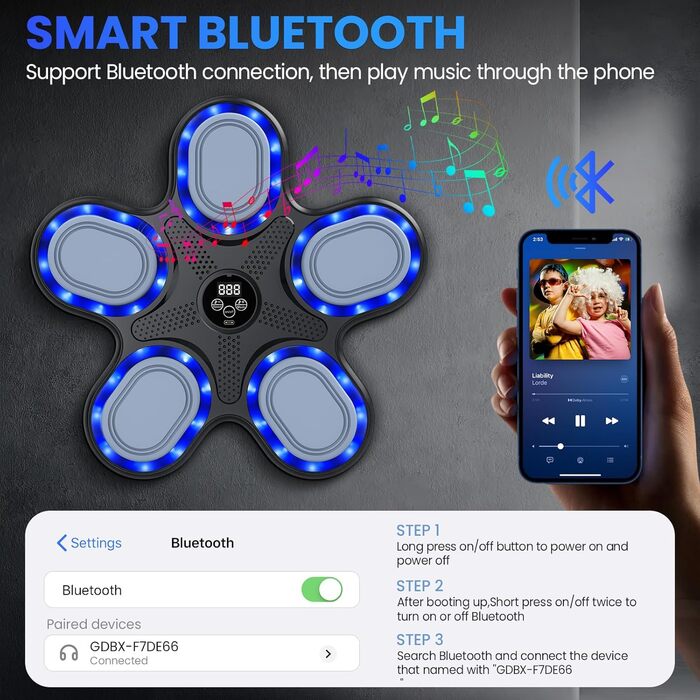 IERAKOR Музична бокс-машина з рукавичками, LED, Bluetooth, 9 швидкостей, 9 режимів, лічильник, електронна розумна бокс-машина для дітей