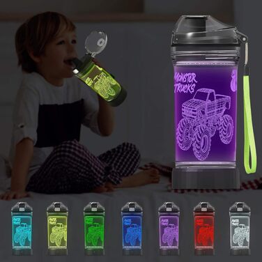 3D пляшка для води YuanDian з підсвіткою, дизайн Monster Truck, 400 мл, Tritan, без BPA, екологічна, подарунок для дітей, хлопчиків і дівчаток, для школи, новорічний подарунок