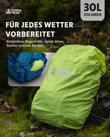 Рюкзак Terra Peak 30L Flex, вентиляція спини, накидка, синій