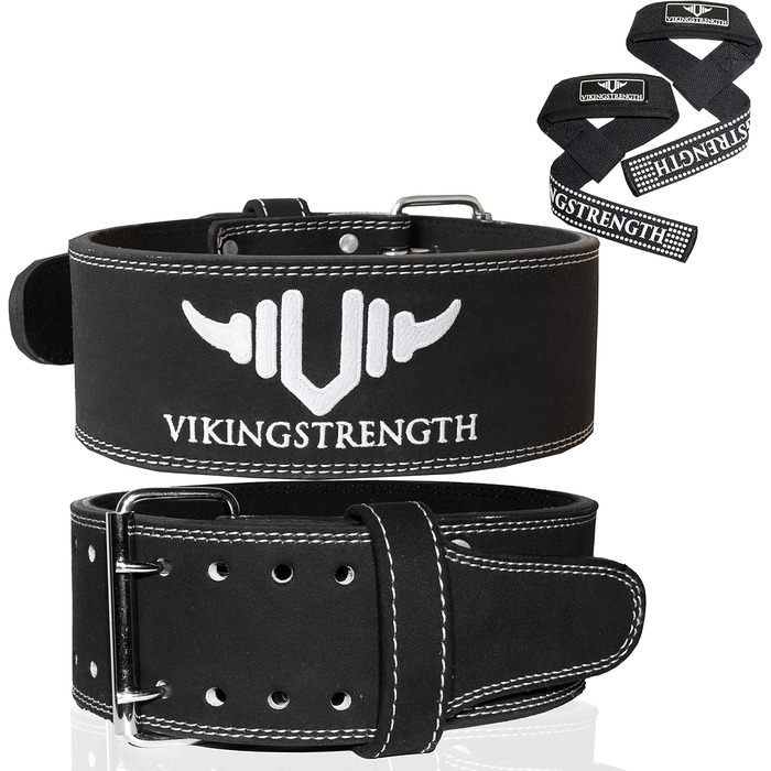 Пояс для важкої атлетики Vikingstrength преміум класу з допоміжними засобами для тяги, пояс для важкої атлетики в тренажерному залі для чоловіків і жінок, ідеально підходить для присідань, пауерліфтингу, кроссфіту та станової тяги, додаток для тренувань M