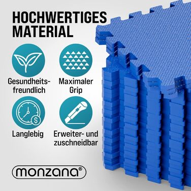 Підлоговий захисний килимок MONZANA 16 шт. для басейну та фітнесу, 45x45 см, нековзний, теплоізоляційний, EVA-піна, розширюваний, підкладка, синій