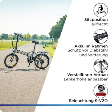 Велосипед складаний для дорослих 150-180 см, 6 передач, StVO, 101 E-Bike 20