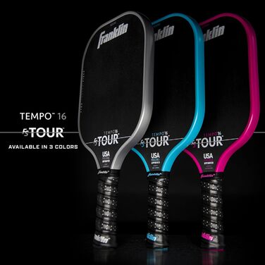 Професійні ракетки для піклболу Franklin Sports FS Tour із сирого вуглецевого волокна T700, затверджені USA Pickleball, цілісний корпус, епоксидне покриття, моделі Dynasty і Tempo, 14/16 мм, сірий, синій, рожевий