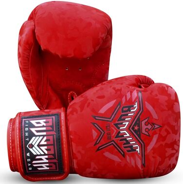 Боксерські рукавички BUDDHA FIGHT WEAR 10oz для Муай Тай та кікбоксингу, штучна шкіра, антимікробна підкладка, посилені шви, дизайн 'Червона армія', Таїланд