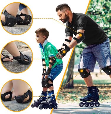 Наколінники, 2 налокітники, 2 наручники Kids Inline Protectors Набір для катання на роликах, ковзанах, скейтборді, велоспорті Black L, 2