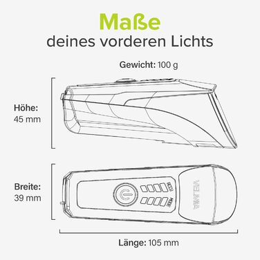 Велосипедна LED фара VELMIA передня, StVZO, USB акумулятор, 8,5 годин роботи, водостійка, чорна