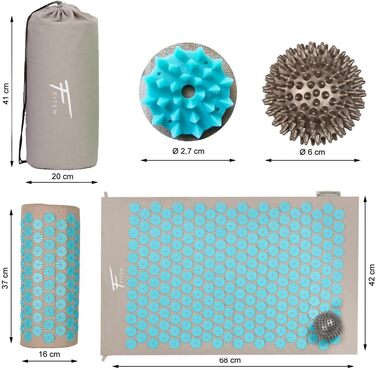 Набір точкового масажу Fitem килимок, подушка, сумка, м'яч сірий/бірюза