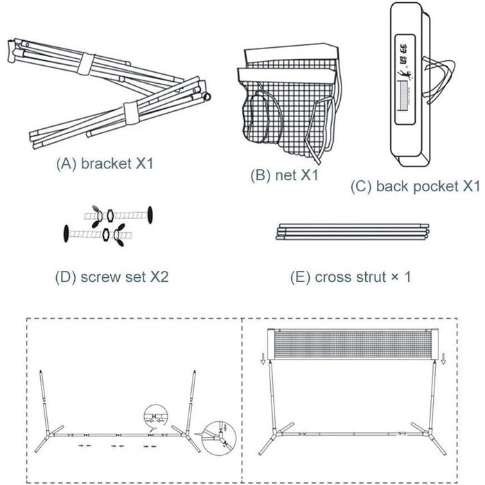 Портативний стандартний набір сіток для бадмінтону для тенісу, піклболу, дитячого волейболу проста в налаштуванні спортивна сітка з палицями для критих або відкритих кортів, пляжу, під'їзної доріжки