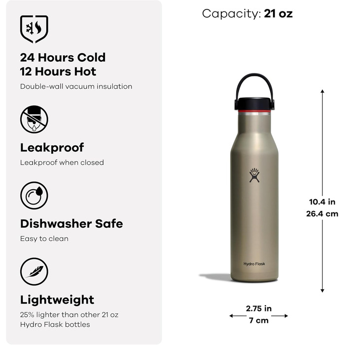 HYDRO FLASK Легка термобутилка 621 мл Trail Series, вакуумна, нержавіюча сталь, герметична, BPA-free, Jasper
