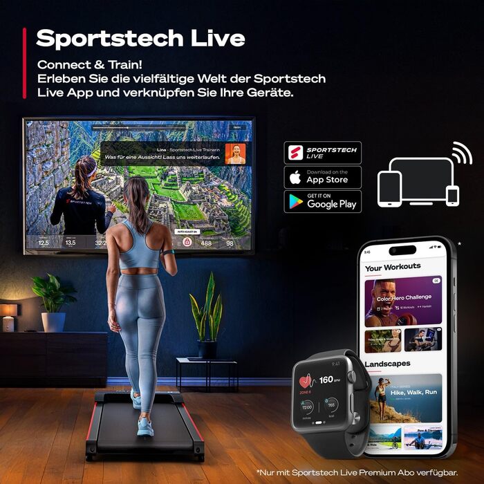Бігова доріжка Sportstech Walking Pad до 6 км/год, ручний нахил 9%, дистанційне та додаткова керування, LCD-дисплей, крокомір, компактна, на колесах, до 120 кг