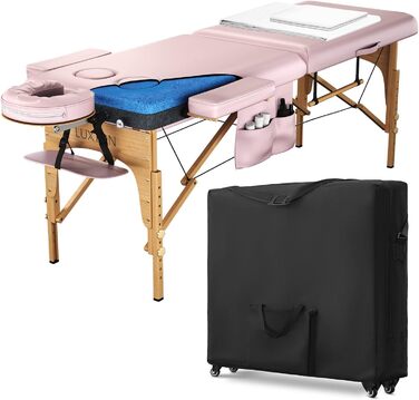 Масажний стіл Luxton Home з меморі-піни для жінок, з індивідуальними простирадлами, у комплекті з валізою на колесах, складаний і портативний