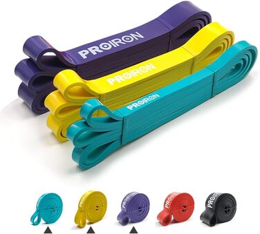 PROIRON Фітнес-резинки для силових тренувань, набір еспандерів для підтягувань, йоги, кросфіту та фітнесу, 3 шт (18-54 кг, фіолетова, жовта, зелена)