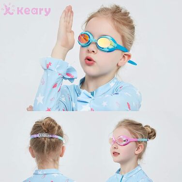 Дитячі плавальні окуляри Keary для дівчаток і хлопчиків, антифог, водонепроникні, захист від UV, дзеркальні, з 3 змінними переніссями, для басейну