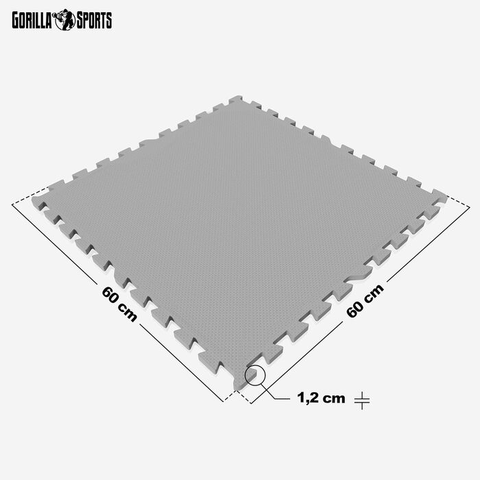 Набір захисних килимків GORILLA SPORTS - 8 або 16 килимків, 60x60x1,2 см, нековзкі, піна EVA, 2,88 або 5,76 м - килимки Fitness, килимок для підлоги, килимки-головоломки, килимок для сидіння, тренувальні килимки (сірий (16 матів))