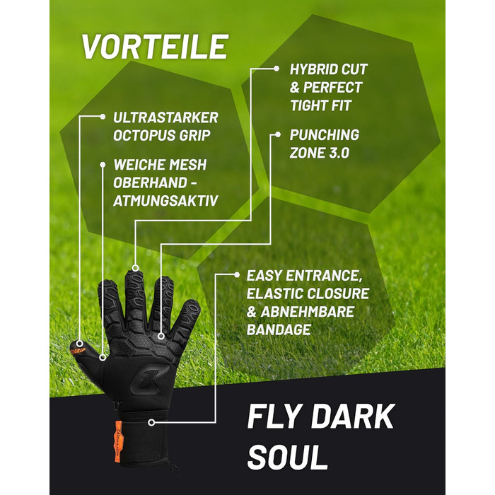 Професійні воротарські рукавички CATCH & KEEP Fly Soul Octopus Grip Hybrid Cut, футбольні, дихаюча сітка, Punching Zone 3.0