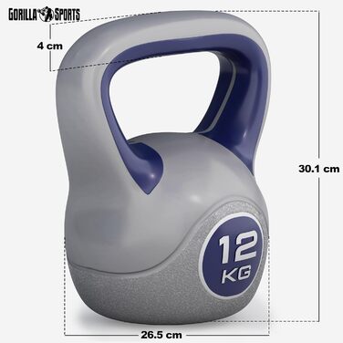 Кетлбел GORILLA SPORTS® з пластику, 2-20 кг, одинарний або набір, гиря для фітнесу, тренувань, силових вправ